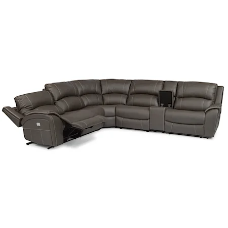 Casual Power Reclining 4 Seat Console Sectional with Power Headrests